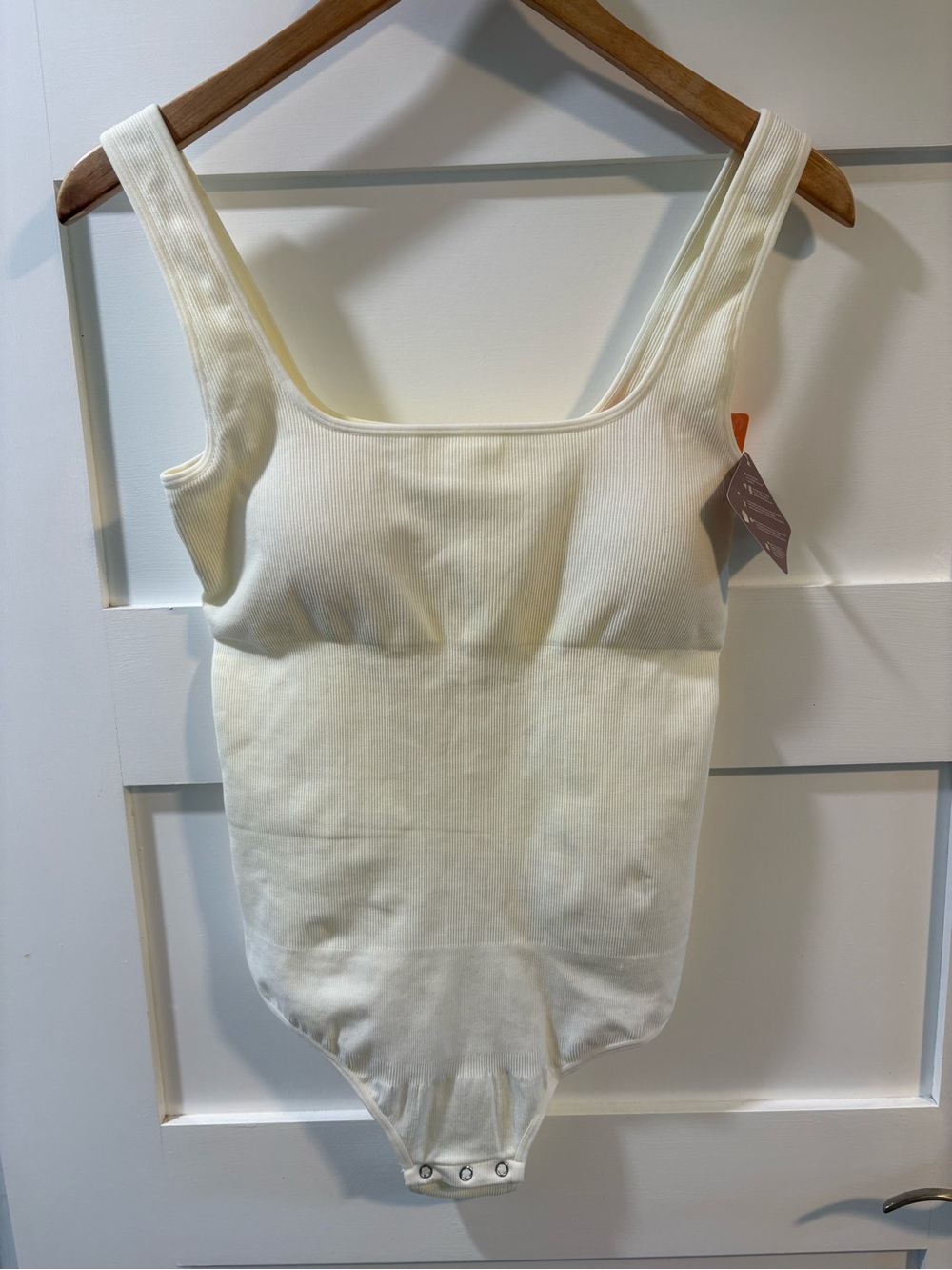 Women’s Ribbed Square-Neck Bodysuit in Cream